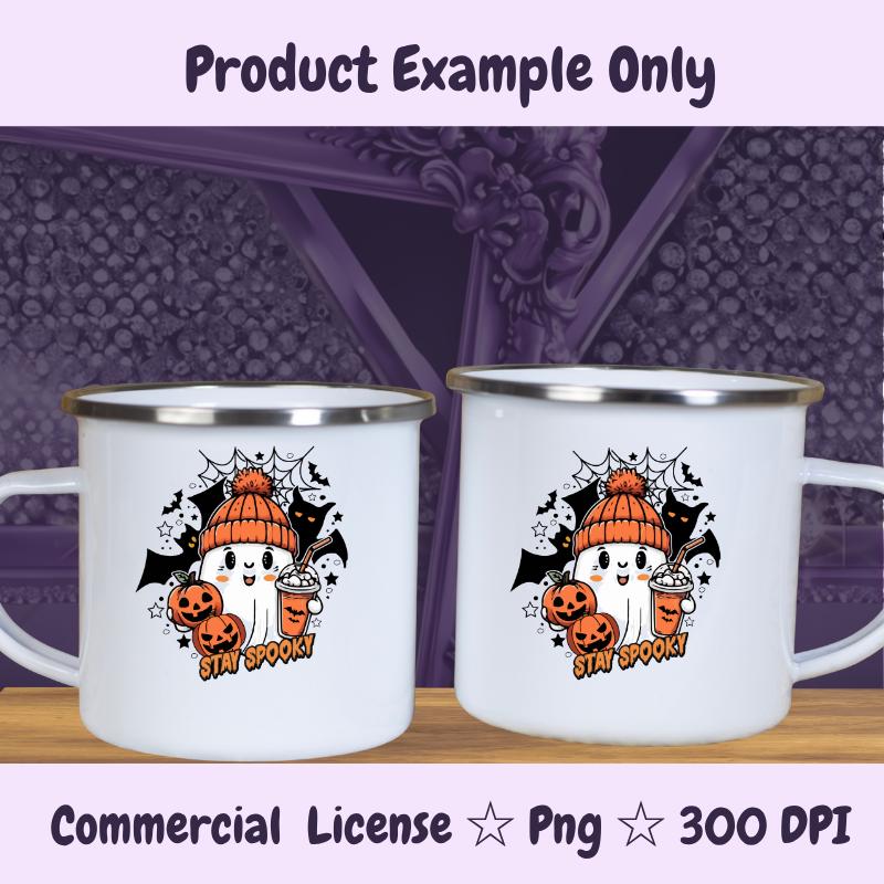 Cute Ghost Halloween PNG, Stay Spooky Sublimation Design, Fall Coffee Ghost Clipart, Kawaii Halloween Digital Download