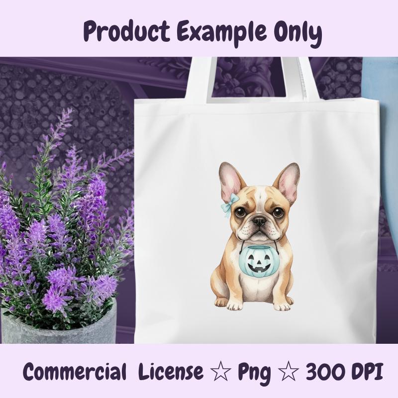 French Bulldog Halloween PNG, Cute Frenchie Clipart with Pumpkin Bucket, Dog Mom Fall Sublimation Design, Digital Download