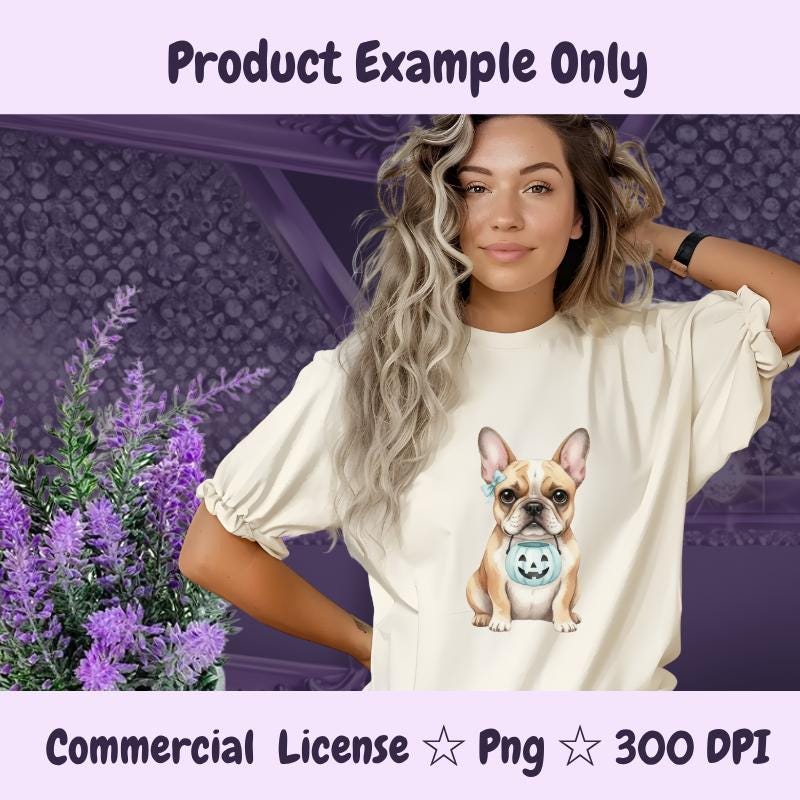 French Bulldog Halloween PNG, Cute Frenchie Clipart with Pumpkin Bucket, Dog Mom Fall Sublimation Design, Digital Download