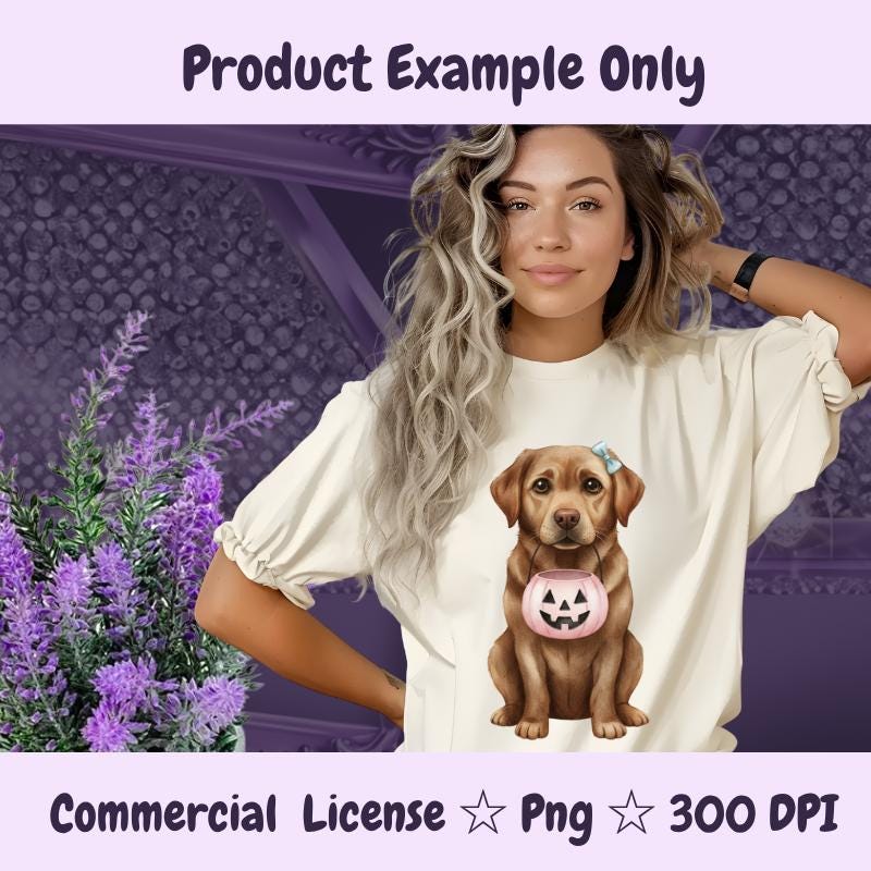 Chocolate Labrador Halloween PNG, Fall Dog Clipart with Pumpkin Bucket, Cute Lab Sublimation Design, Digital Download
