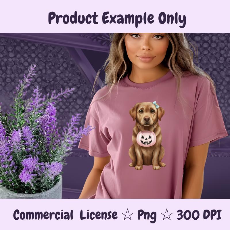 Chocolate Labrador Halloween PNG, Fall Dog Clipart with Pumpkin Bucket, Cute Lab Sublimation Design, Digital Download