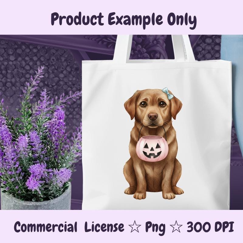 Chocolate Labrador Halloween PNG, Fall Dog Clipart with Pumpkin Bucket, Cute Lab Sublimation Design, Digital Download