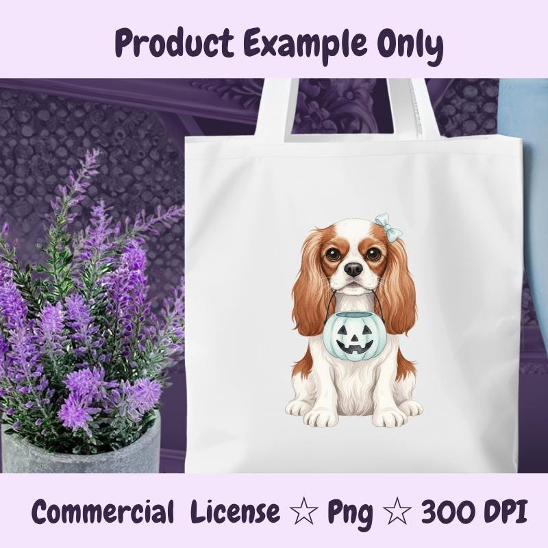 Cavalier King Charles Halloween PNG, Spaniel Dog Clipart with Pumpkin, Cute Fall Sublimation Design, Digital Download