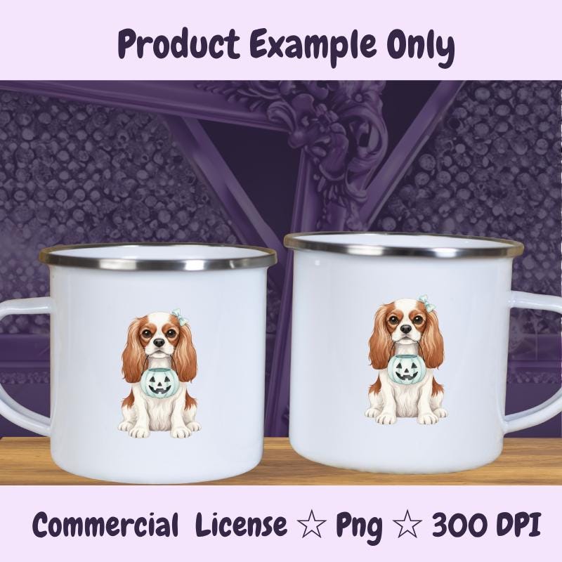 Cavalier King Charles Halloween PNG, Spaniel Dog Clipart with Pumpkin, Cute Fall Sublimation Design, Digital Download