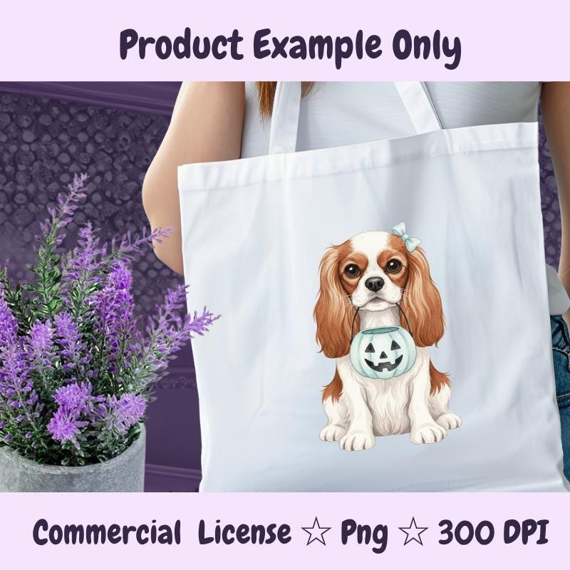 Cavalier King Charles Halloween PNG, Spaniel Dog Clipart with Pumpkin, Cute Fall Sublimation Design, Digital Download