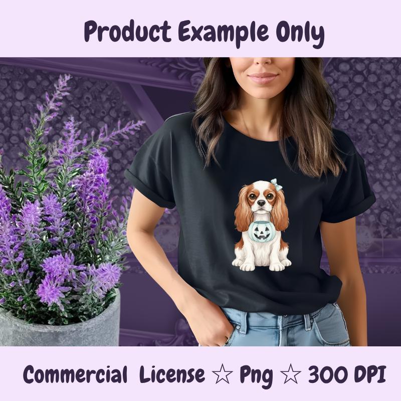 Cavalier King Charles Halloween PNG, Spaniel Dog Clipart with Pumpkin, Cute Fall Sublimation Design, Digital Download