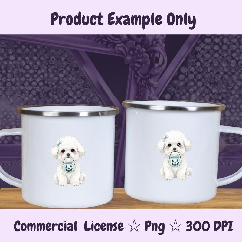 Bichon Frise Halloween PNG, Cute White Dog Clipart with Pumpkin Bucket, Fall Dog Mom Sublimation, Digital Download