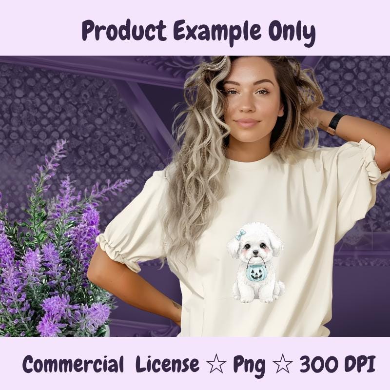 Bichon Frise Halloween PNG, Cute White Dog Clipart with Pumpkin Bucket, Fall Dog Mom Sublimation, Digital Download