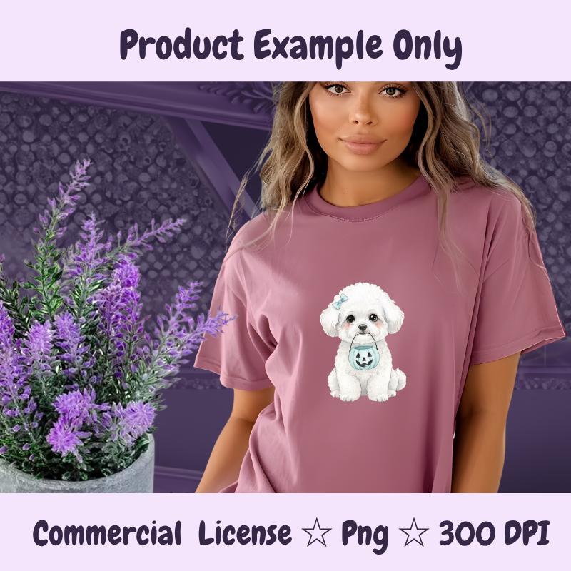 Bichon Frise Halloween PNG, Cute White Dog Clipart with Pumpkin Bucket, Fall Dog Mom Sublimation, Digital Download