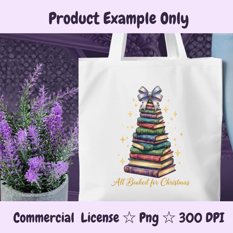 All Booked for Christmas PNG, Colorful Book Tree Clipart, Holiday Book Lover Sublimation Design, Magical Reading Digital Download
