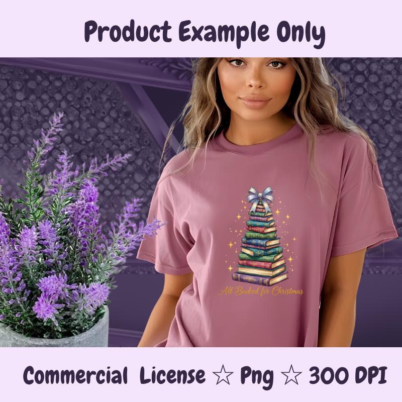 All Booked for Christmas PNG, Colorful Book Tree Clipart, Holiday Book Lover Sublimation Design, Magical Reading Digital Download