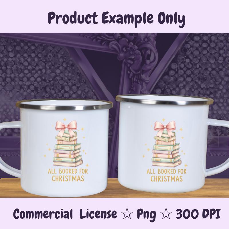 All Booked for Christmas PNG, Pastel Book Stack Clipart, Soft Aesthetic Holiday Sublimation Design, Cute Reader Digital Download