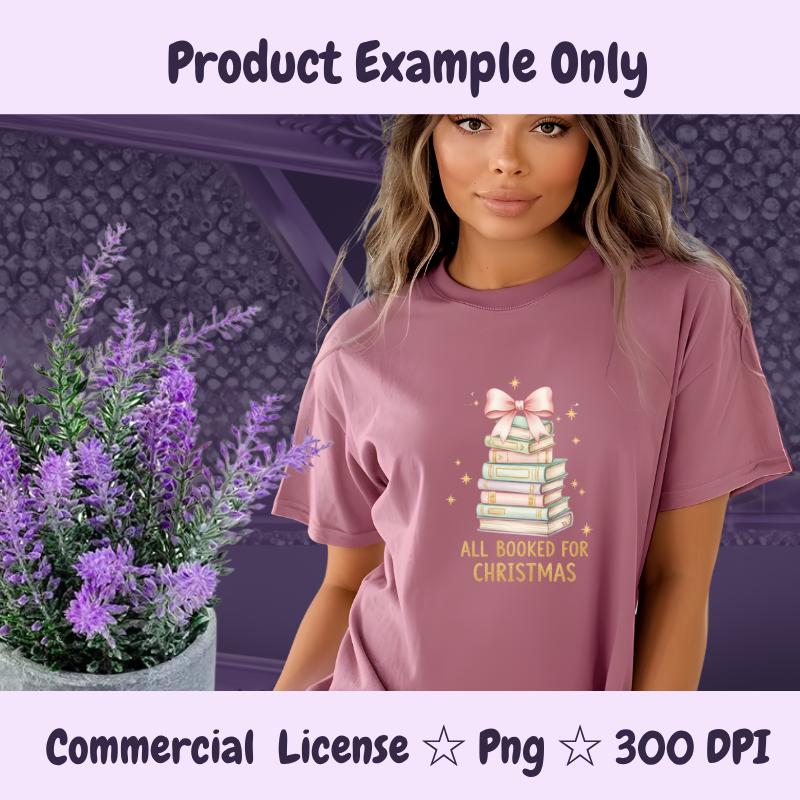 All Booked for Christmas PNG, Pastel Book Stack Clipart, Soft Aesthetic Holiday Sublimation Design, Cute Reader Digital Download