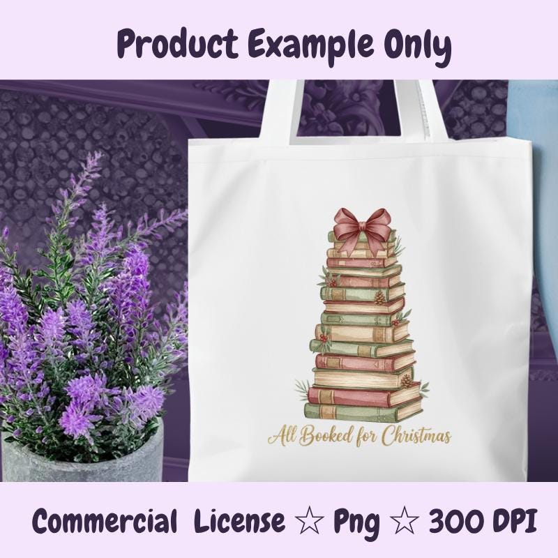All Booked for Christmas PNG, Vintage Book Stack Holiday Clipart, Cozy Christmas Reader Sublimation, Rustic Book Tree Digital Download