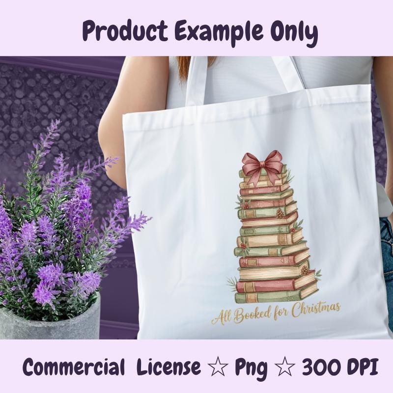 All Booked for Christmas PNG, Vintage Book Stack Holiday Clipart, Cozy Christmas Reader Sublimation, Rustic Book Tree Digital Download