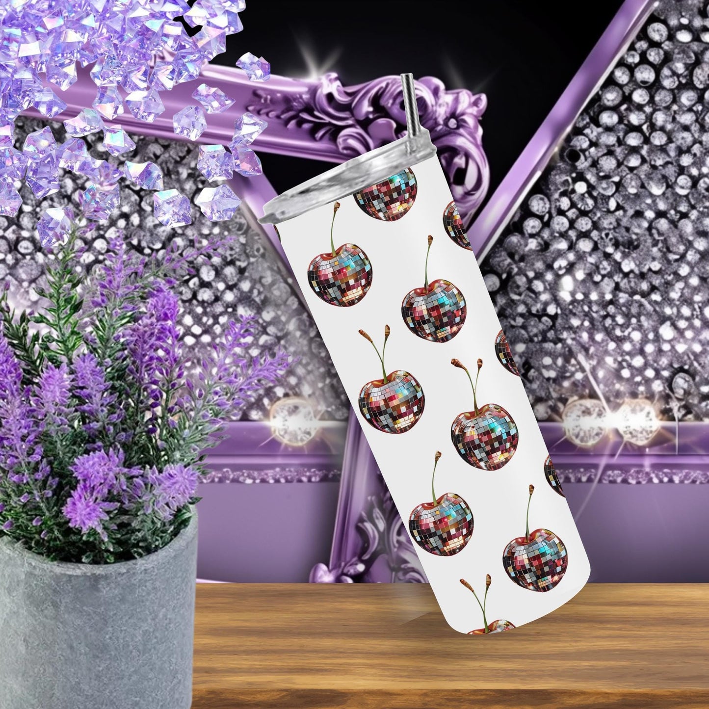 Retro Disco Cherry 20oz Tumbler - Funky Glitter Cherry Cup - Wichita Made