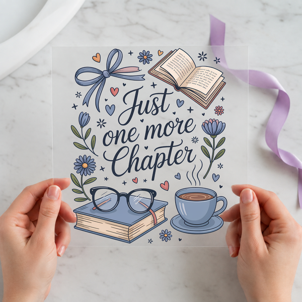 Just One More Chapter individual product photo included in the Book Lover Volume 1 five-pack DTF transfer bundle