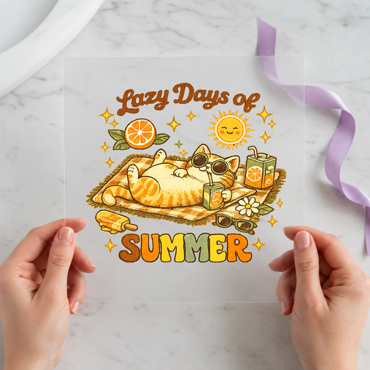Lazy Days of Summer individual product photo included in the Funny Cat Curated Mix 3 five-pack DTF transfer bundle