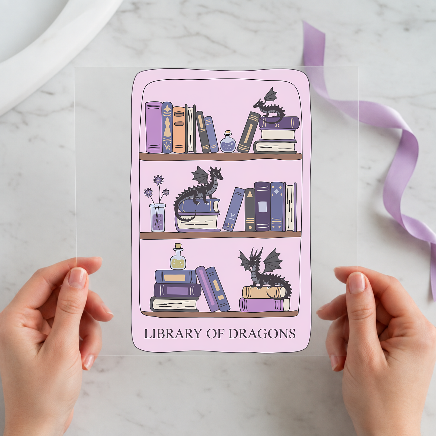 Library of Dragons individual product photo included in the Book Lover Volume 2 five-pack DTF transfer bundle