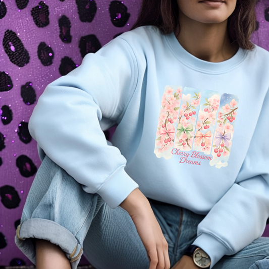 Cherry Blossom Dreams Crewneck Sweatshirt: Cherries & Coquette Bows, Soft Floral Pullover, Sweet Spring Comfort, Sustainable US Cotto