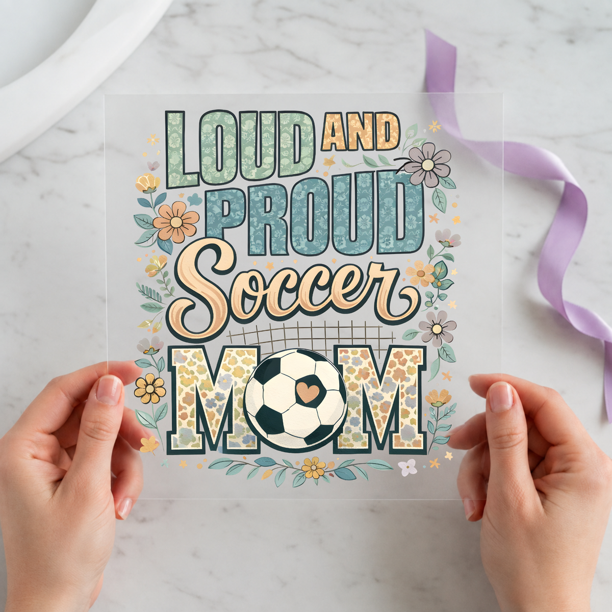 Loud and Proud Soccer Mom individual product photo included in the Sports & Game Day Volume 2 five-pack DTF transfer bundle