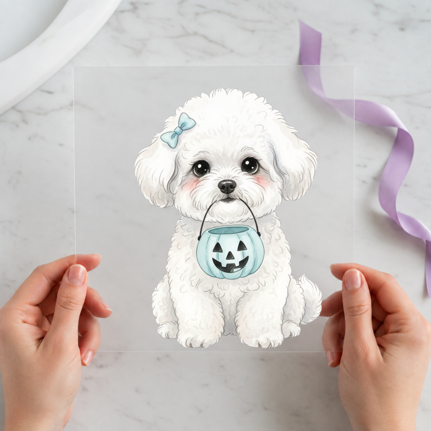 Maltese Halloween Dog 12 by 12 ready-to-press DTF heat transfer for a dog lover shirt