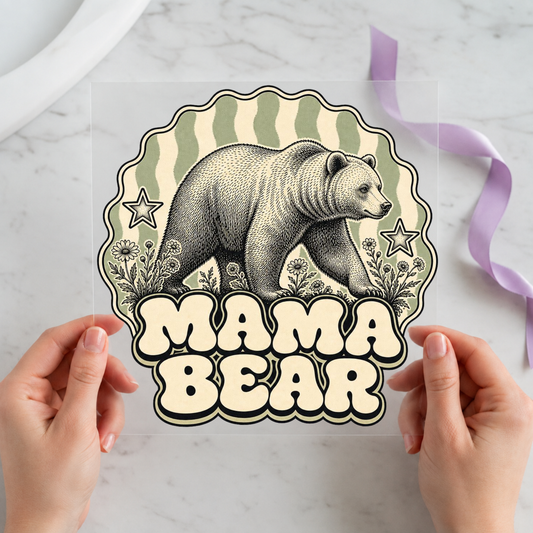 Mama Bear Wildflowers individual product photo included in the Retro Mom Life five-pack DTF transfer bundle
