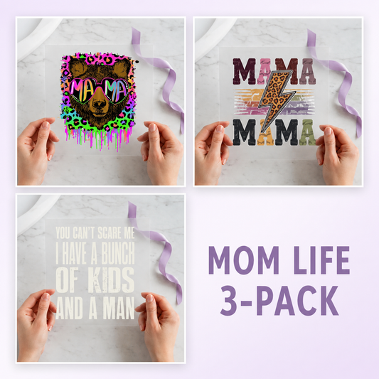 Mom Life three-pack 12x12 ready-to-press DTF transfer bundle collage