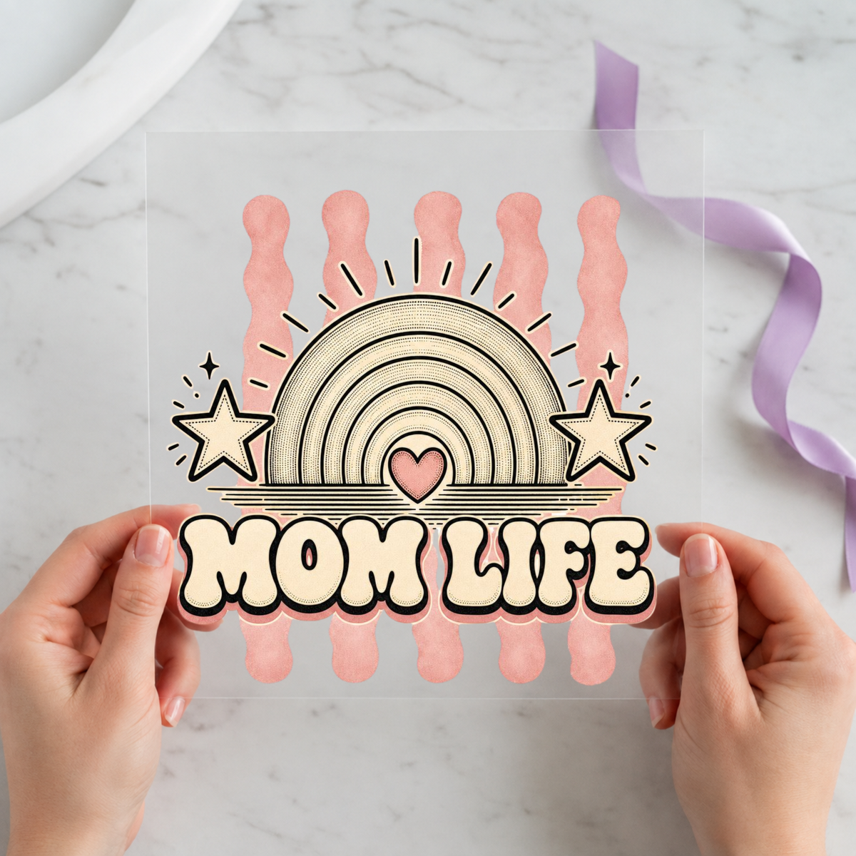Mom Life Retro Rainbow individual product photo included in the Retro Mom Life five-pack DTF transfer bundle