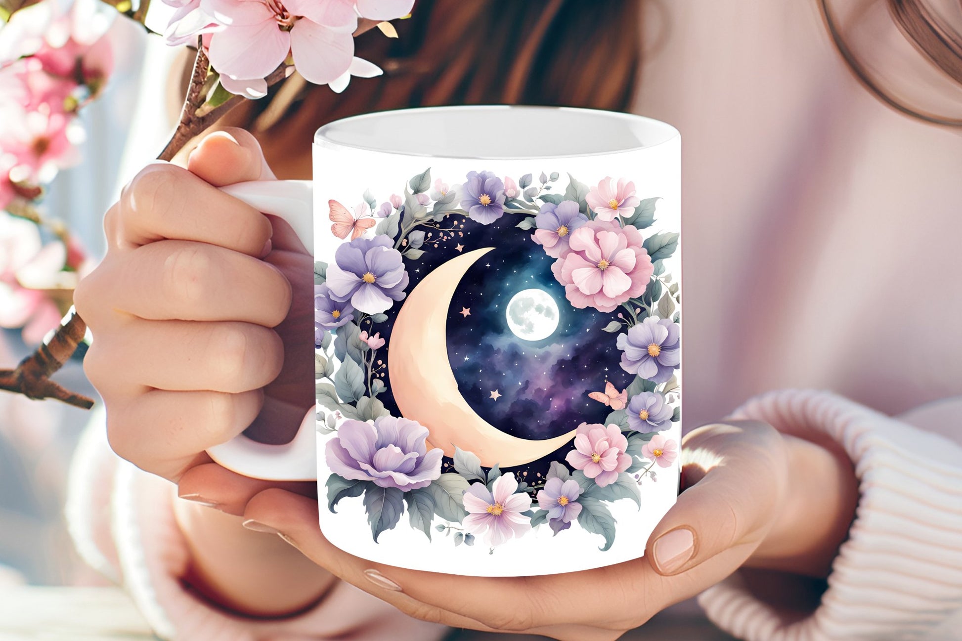 Moon and Flowers Mug 15 oz | Wichita KS - Marie Gems