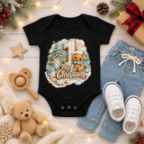 My First Christmas Baby Boy Bodysuit Infant Bodysuit Outfit showing my first christmas baby boy bodysuit artwork with rabbit skins 4400 infant bodysuit, first christmas gift for