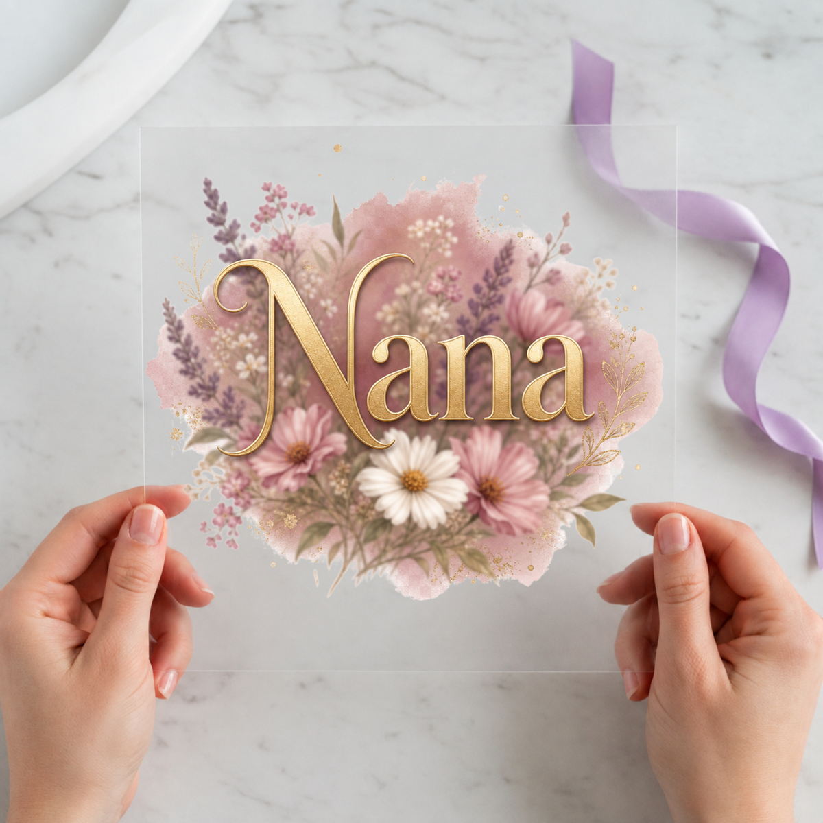 Nana gold floral DTF transfer mockup