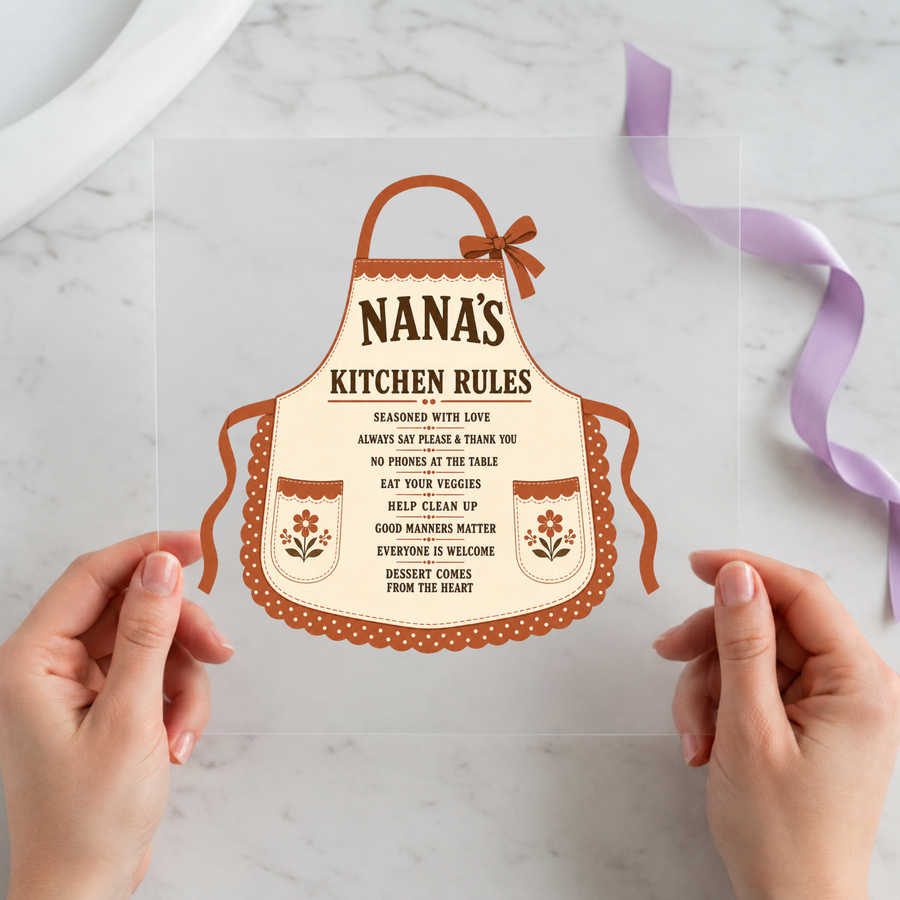 Nana's Kitchen Rules DTF transfer mockup