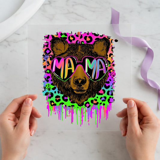 Neon Mama Bear Leopard individual product photo included in the Mom Life Volume 2 five-pack DTF transfer bundle