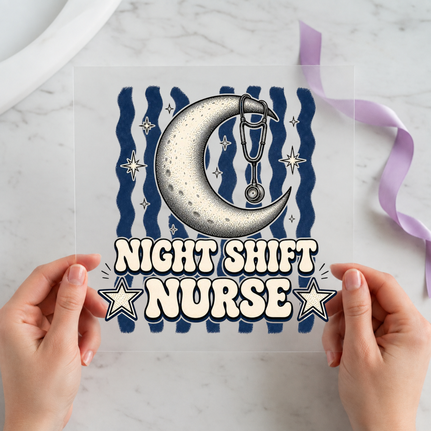 Night Shift Nurse Moon individual product photo included in the Nurse Life five-pack DTF transfer bundle
