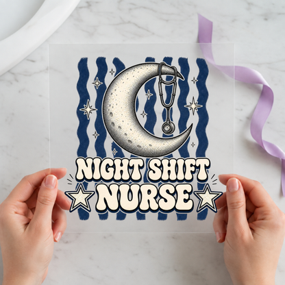 Night Shift Nurse Moon individual product photo included in the Nurse Life five-pack DTF transfer bundle