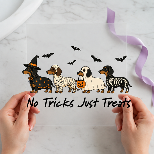 No Tricks Just Treats Halloween individual product photo included in the Halloween Pet Volume 2 five-pack DTF transfer bundle