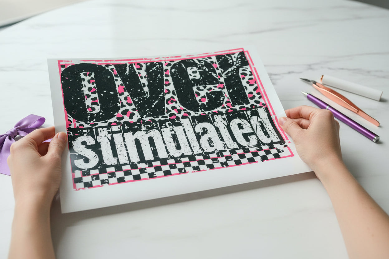 Overstimulated 12x12 ready-to-press DTF heat transfer