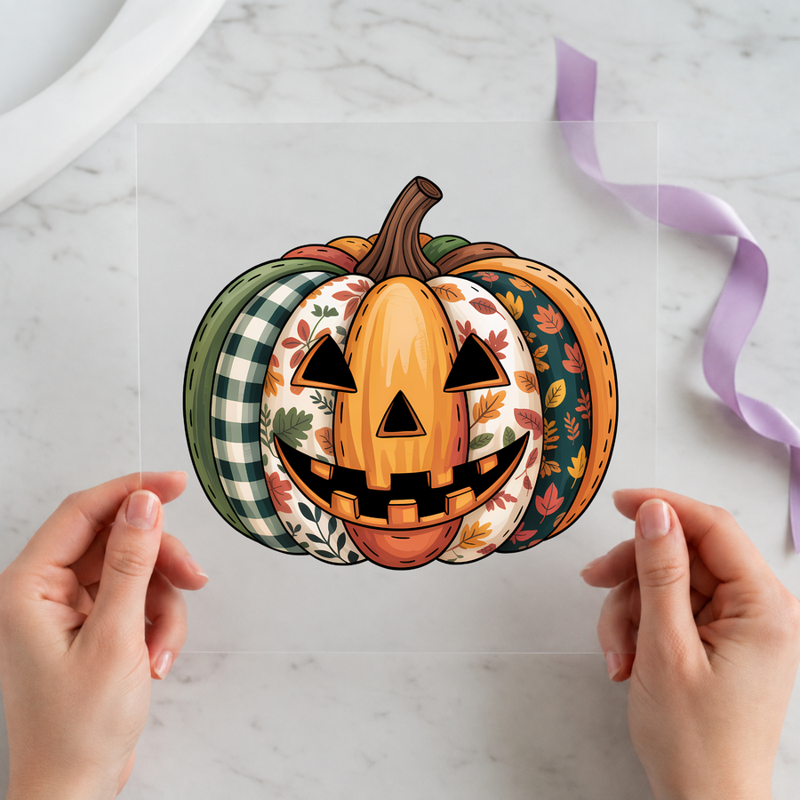 Patchwork Jack-o'-Lantern individual product photo included in the Halloween Volume 15 five-pack DTF transfer bundle