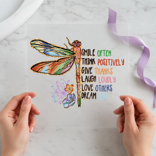 Positive Words Dragonfly individual product photo included in the Positive & Encouraging five-pack DTF transfer bundle