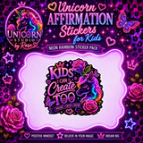 Unicorn Affirmation Stickers for Kids Vinyl Sticker Pack showing unicorn affirmation stickers for kids artwork with inspirational stickers for girls, motivational stickers for