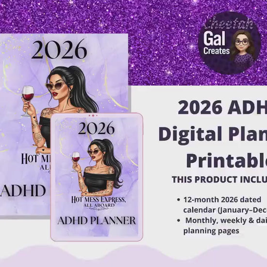 2026 ADHD Digital Planner Printable | Focused Productivity Journal with Monthly Weekly Daily Layouts for Adults & Teens