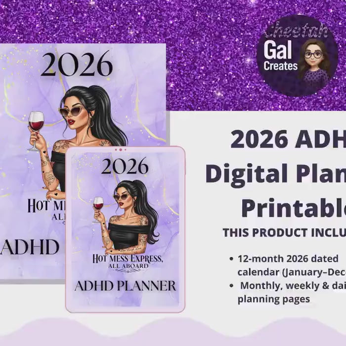 2026 ADHD Digital Planner Printable | Focused Productivity Journal with Monthly Weekly Daily Layouts for Adults & Teens