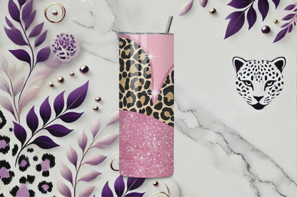 Shine Bright: 20oz Pink Leopard Glitter Tumbler