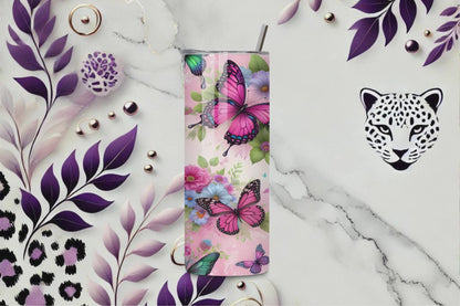 Stay Hydrated in Style: 20oz Floral Butterfly Tumbler