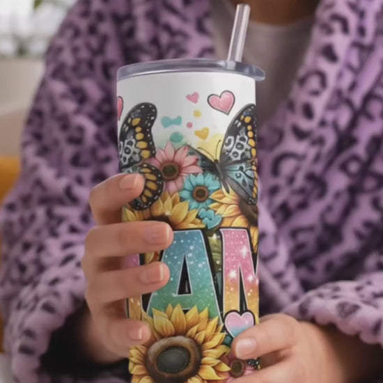 Sunflower Mama Tumbler 20oz Stainless Steel Gift for Her product video showing the design and details