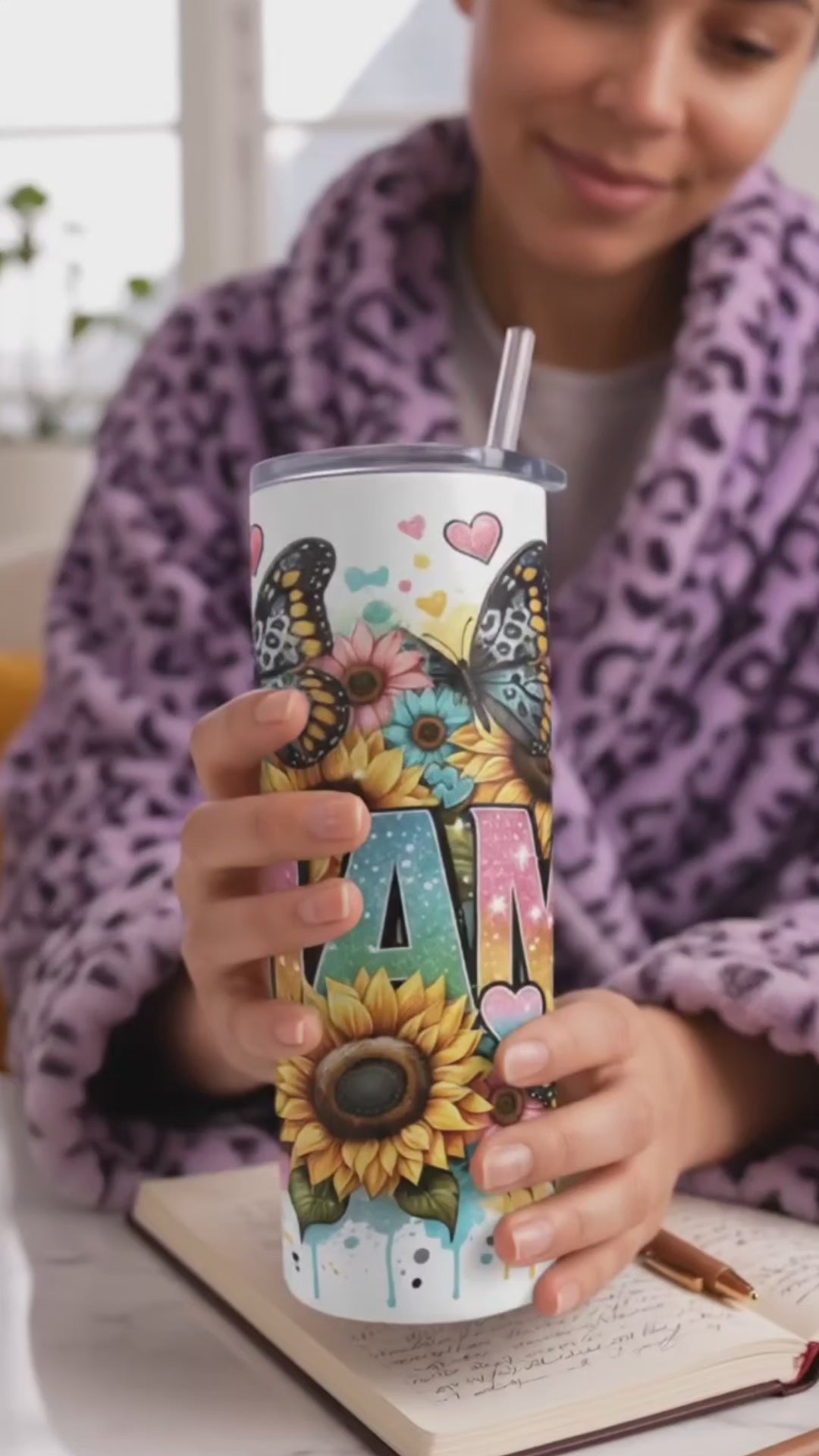 Sunflower Mama Tumbler 20oz Stainless Steel Gift for Her product video showing the design and details