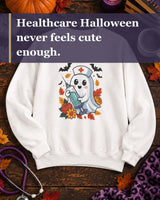 Short video of Nurse Ghost Halloween Sweatshirt | Cute Spooky Nurse Crewneck | Gift for Nurses and Healthcare Workers
