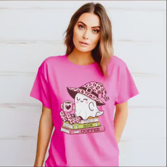 Cute Halloween Coffee Shirt, Spooky Ghost Reading Tee, Vintage Style Halloween Shirt, Cozy Ghost, Book Club Shirt