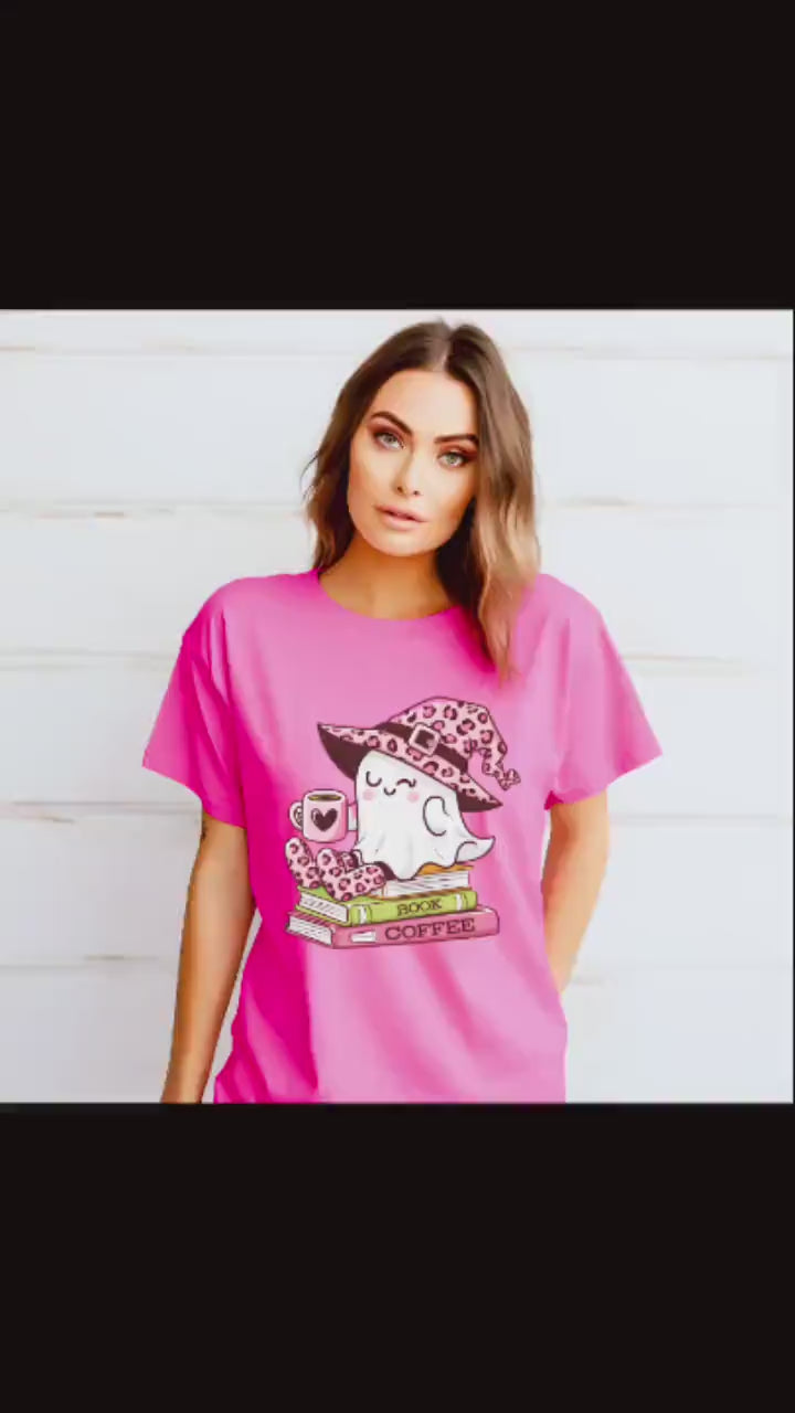 Cute Halloween Coffee Shirt, Spooky Ghost Reading Tee, Vintage Style Halloween Shirt, Cozy Ghost, Book Club Shirt
